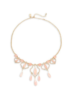 Kate Spade Necklace Womens Bib Pink Statement Gold-Plated Crystal Pave 18 in