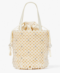Kate Spade Shoulder Bag Womens White Bucket Purl Faux Pearl Crystal Beaded Collection