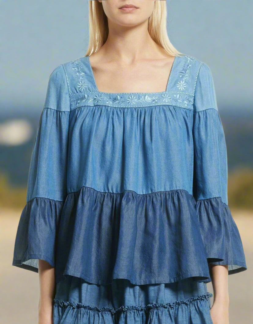 Kate Spade Chambray Embroidered Top Kate Spade Chambray Embroidered Top