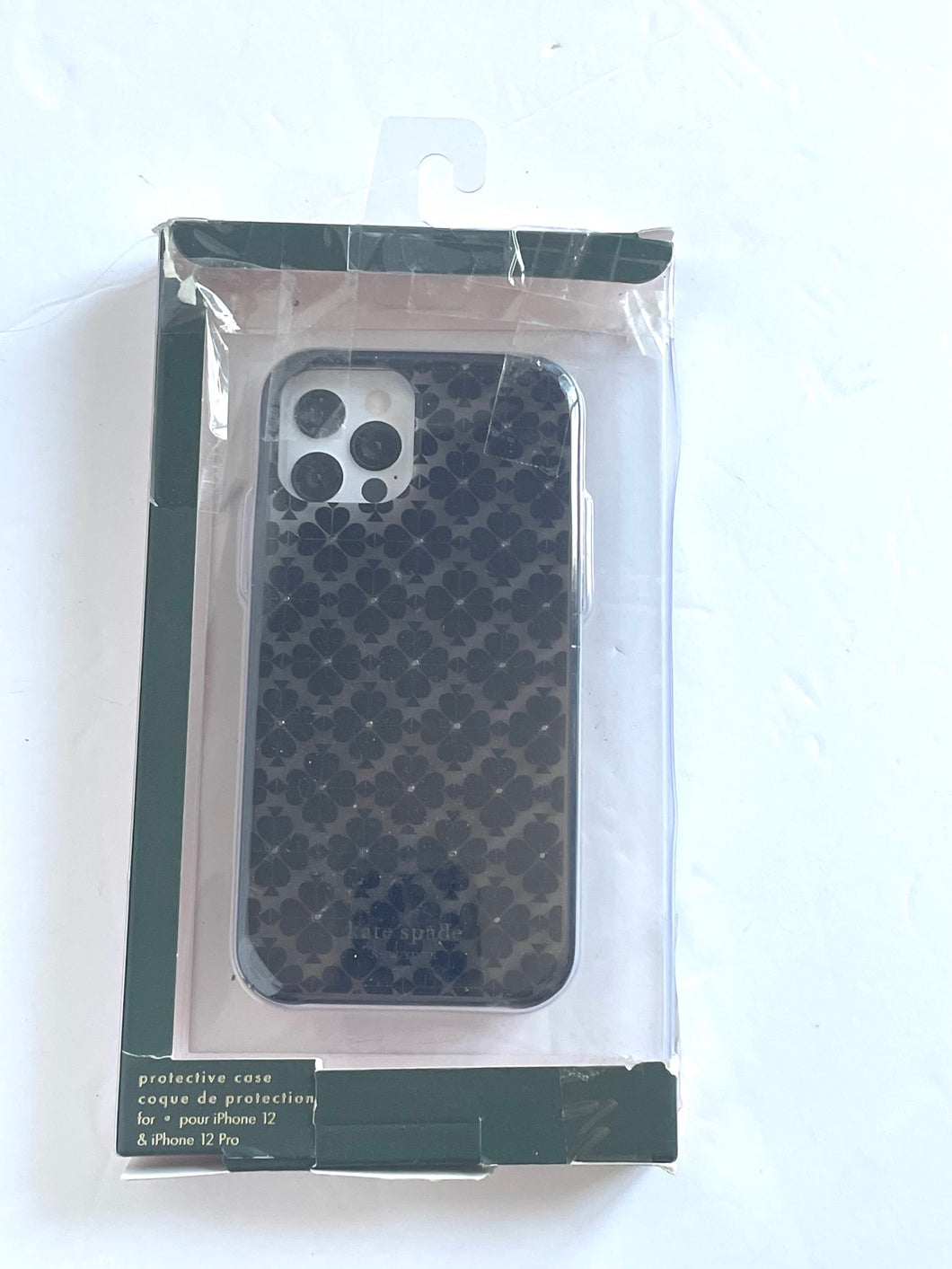Kate Spade iPhone 12 and 12 Pro Case Black Glitter Spade Flower Hardshell Case**