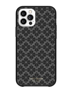 Kate Spade iPhone 12 and 12PRO Case Black Glitter Spade Flower Hardshell Bumper**