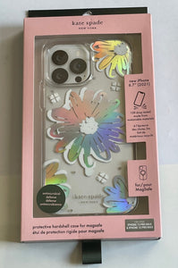 Kate Spade iPhone 12 or 13 PROMAX Case White Daisy Clear Hardshell Bumper