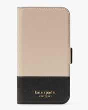 Load image into Gallery viewer, Kate Spade iPhone 13 Beige Leather Folio Case Magnetic Wrap Protective Spencer