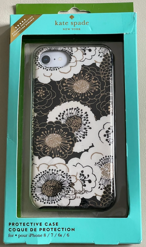 Kate Spade iPhone 8, 7, 6, 6s Case Floral Hardshell Bumper Black/Gold/Wh