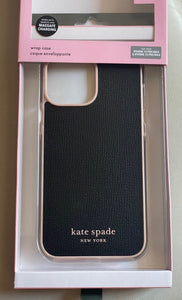 Kate spade iPhone 13 Pro Max Black Wrap Faux Leather Protective Bumper, 6.7in