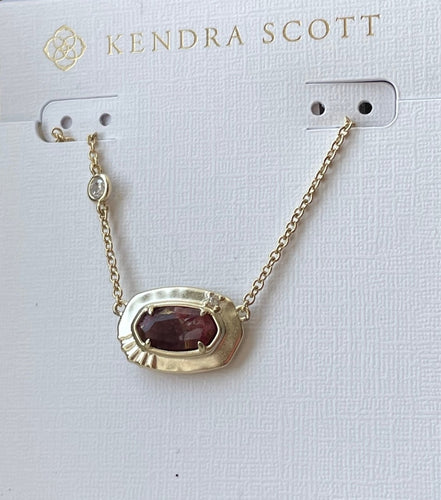 Kendra Scott Gold Plate Maroon Jade Stone Pendant Necklace, 15