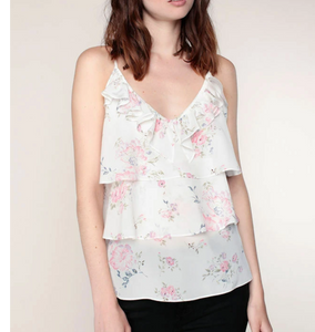 The Kooples Tank Top Womens Small Silk Camisole V-Neck Sleeveless Floral Off White
