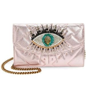 Kurt Geiger Clutch Womens Pink Kensington Eye Quilted Leather Wallet on a Chain