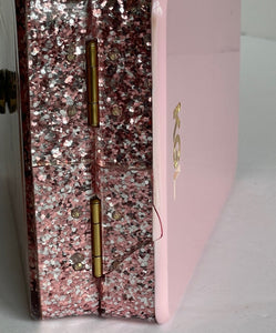 Kurt Geiger Clutch Womens Pink Shoulder Bag Perfume Kiss Lock Glitter Acrylic