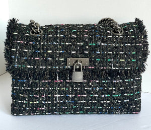 Kurt Geiger Crossbody Womens Black Large Brixton Lock Color Tweed Sequin Shoulder Bag