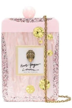 Load image into Gallery viewer, Kurt Geiger Women&#39;s Perfume Clutch Kiss Lock Pink Glitter Acrylic Shoulder Bag