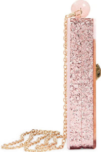 Kurt Geiger Women's Perfume Clutch Kiss Lock Pink Glitter Acrylic Shoulder Bag