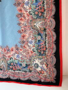Liberty London Cotton Silk Scarf Large Blue Oblong Floral Paisley Lightweight