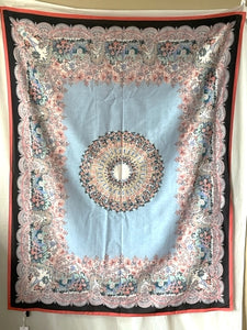 Liberty London Cotton Silk Scarf Large Blue Oblong Floral Paisley Lightweight