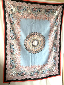 Liberty London Cotton Silk Scarf Large Blue Oblong Floral Paisley Lightweight