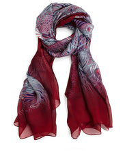 Load image into Gallery viewer, Liberty London Peacock Feather Silk Scarf Red All O Hera Oblong Lightweight Italy