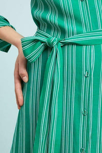 Anthropologie Striped Green Shirt Dress with removable belt for women