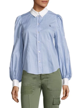 Load image into Gallery viewer, Marc Jacobs Shirt Womens 10 Blue Striped Button Up Long Sleeve Cotton Logo