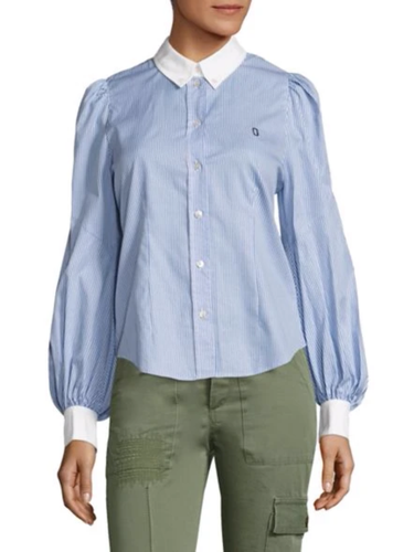 Marc Jacobs Shirt Womens 10 Blue Striped Button Up Long Sleeve Cotton Logo