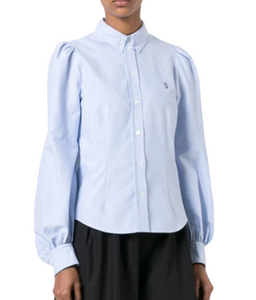 Marc Jacobs Women's Button Up Bishop Sleeve Cotton Blue Oxford Shirt - 10
