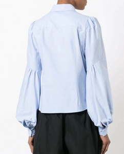 Marc Jacobs Women's Button Up Bishop Sleeve Cotton Blue Oxford Shirt - 10