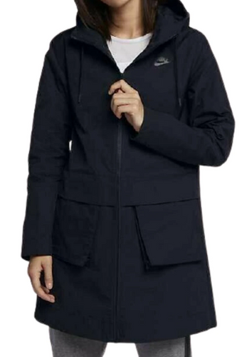 Nike Women’s Parka Hooded Packable Black Water Resistant Midi Jacket - Small