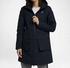 Nike Women’s Parka Hooded Packable Black Water Resistant Midi Jacket - Small