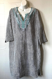Olsen Women's V-Neck Three Quarter Sleeve Animal Print Linen Shift Dress, 12