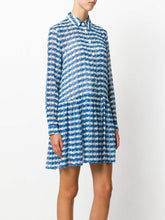 Load image into Gallery viewer, Opening Ceremony Dress Womens Silk Blue Long Sleeve Striped Pleated Drop Waist