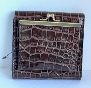 Patricia Nash Wallet Womens RFID Bifold ID Reiti Croc Embossed Brown Leather