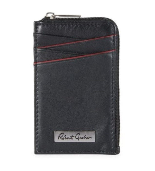 Robert Graham Mens Removable Leather Magnetic Phone Zip Pocket Wallet, Black