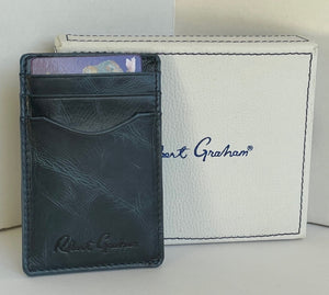 Robert Graham Men's RFID Haussman Card Case Slim Leather Blue Wallet, Boxed