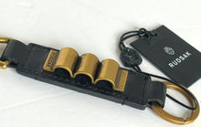 Load image into Gallery viewer, Rudsak Keychain Bag Charm Fob Black Leather Brass, Unisex Keyring Handbag
