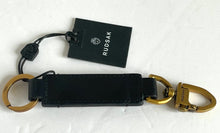 Load image into Gallery viewer, Rudsak Keychain Bag Charm Fob Black Leather Brass, Unisex Keyring Handbag