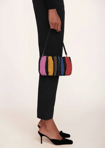 STAUD Shoulder Bag Womens Beaded Leather Top Zip Convertible Clutch Wristlet