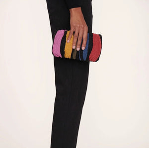 STAUD Shoulder Bag Womens Beaded Leather Top Zip Convertible Clutch Wristlet
