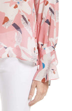 Load image into Gallery viewer, Tanya Taylor Women&#39;s Boat Neck Flare Cuff Silk Floral Hand-Painted Pink Top - 4