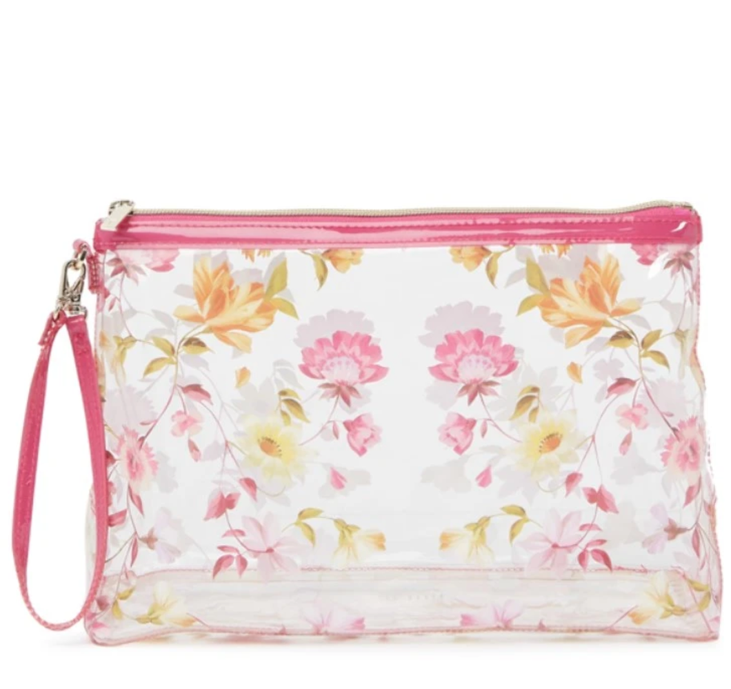 Ted Baker Makeup Bag Womens Large Floral Vinyl Toiletry Clear Pink Pouch