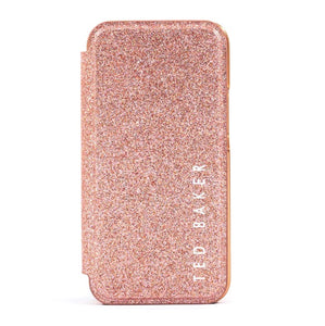 Ted Baker iPhone 13 PRO Case Rose Gold Folio Protective Case Glitter Mirror