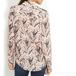 Kooples Women's Silk Floral Botanical Metallic Braid Button Up Pink Shirt - Luxe Fashion Finds