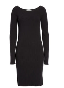 Vince Dress Womens Small Black Scoop Neck Long Sleeve Rib Knit Merino Wool