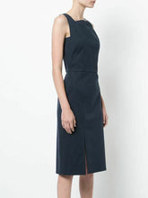 Load image into Gallery viewer, Adam Lippes Dress 0 Womens Blue Sleeveless Sheath Knee Length Tailored Cotton