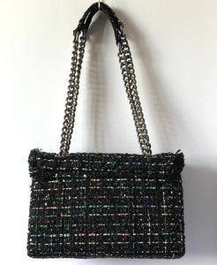 New CHANEL Shopping in Fabrics Robot Large Black Tweed Tote Bag