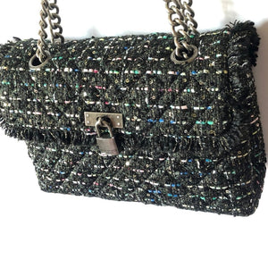 Kurt Geiger Crossbody Womens Black Large Brixton Lock Color Tweed Sequin Bag
