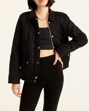 Load image into Gallery viewer, J Crew Quilted barn black jacket with zip snap closure . Made of sustainable fabric