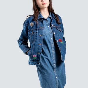 Levis Women’s Bed of Roses Ex-Boyfriend Embroidered Denim Trucker Jacket - Luxe Fashion Finds