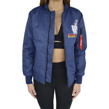 Load image into Gallery viewer, CHRLDR Women&#39;s Bomber Flight Jacket - Bisou Embroidered Patch Blue - XS - Luxe Fashion Finds