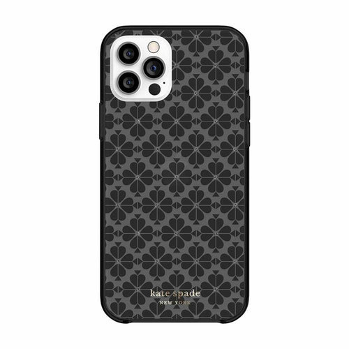 Kate Spade iPhone 12 and 12PRO Case Black Glitter Spade Flower Hardshell Bumper**