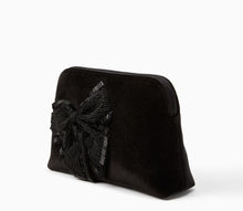 Load image into Gallery viewer, Kate Cameron Street Velvet Bow Small Beaded Briley Cosmetic Travel Bag, Black - Luxe Fashion Finds