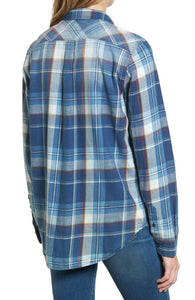 Current Elliott Shirt Womens Extra Small Blue Boyfriend Button-Up Plaid Cotton